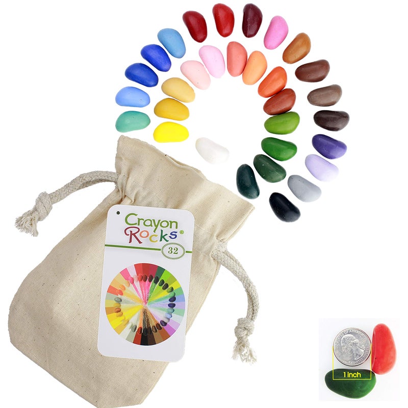 Crayon Rocks, Crayons in a Rock Shape, 32 Count, Tripod Grip Made for Handwriting Development in Kids and Toddlers, Fun & Educational, Creative Activity, Comes in a Muslin Bag - 32 Colors - Image 1